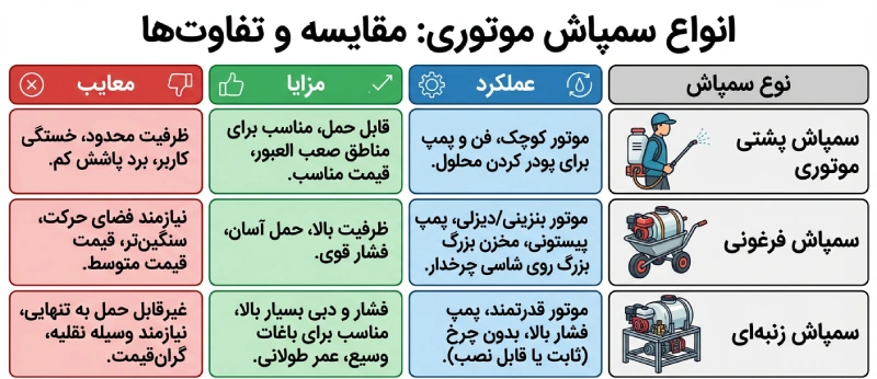 انواع سمپاش موتوری، مقایسه و تفاوت ها همراه با نکات قبل خرید سمپاش موتوری